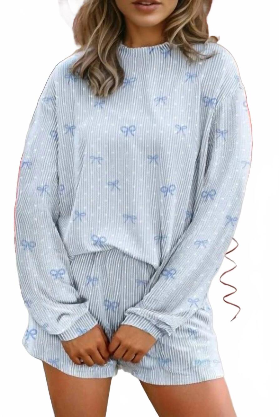 NEW SHEWIN heart and bow twisted rib loose polka dot set in light blue